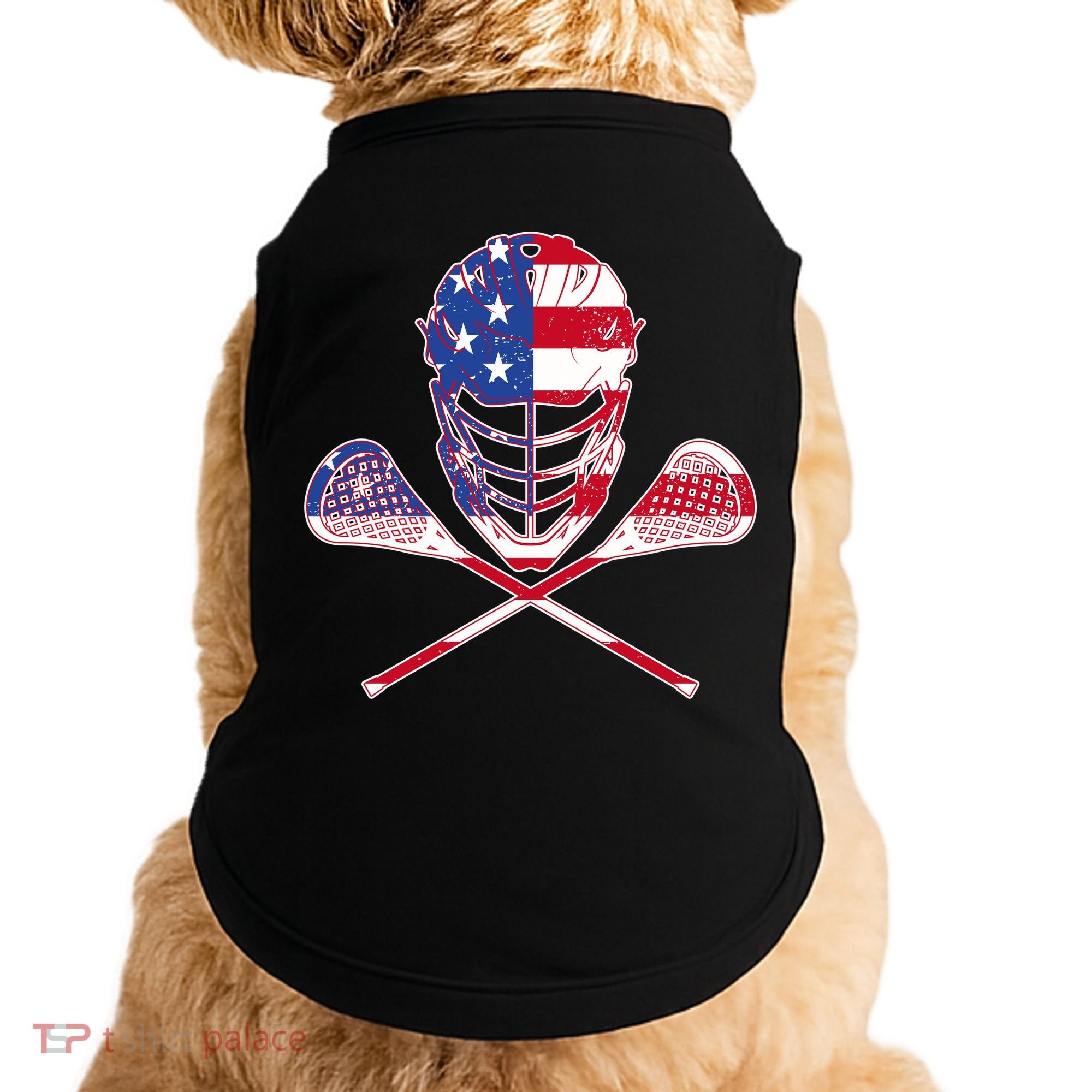 Lacrosse Sport Fan USA American Flag Doggie Tank