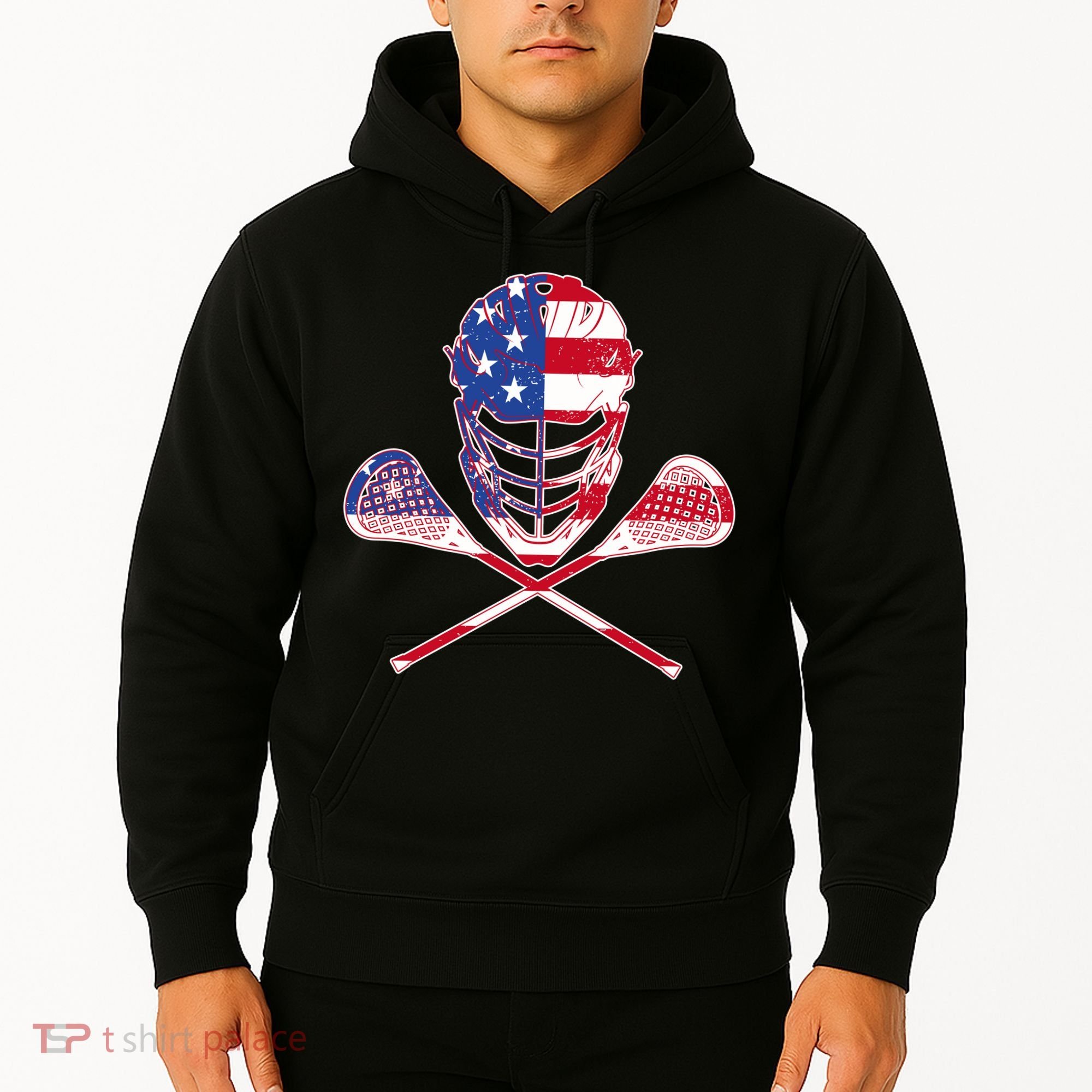 Lacrosse Sport Fan USA American Flag Hoodie