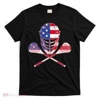Lacrosse Sport Fan USA American Flag T-Shirt thumb 0