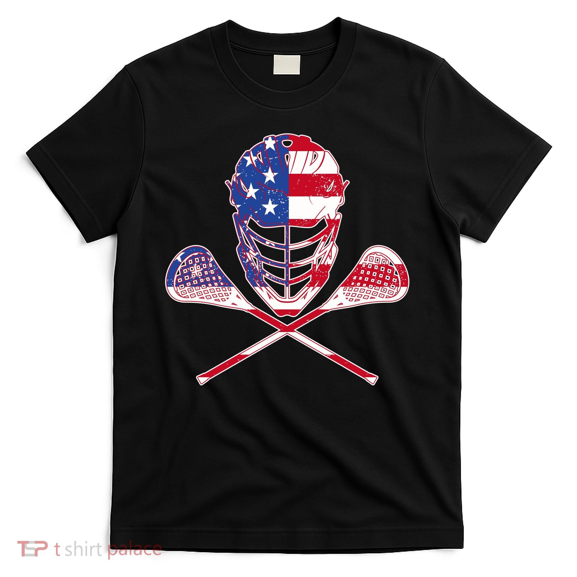 Lacrosse Sport Fan USA American Flag T-Shirt