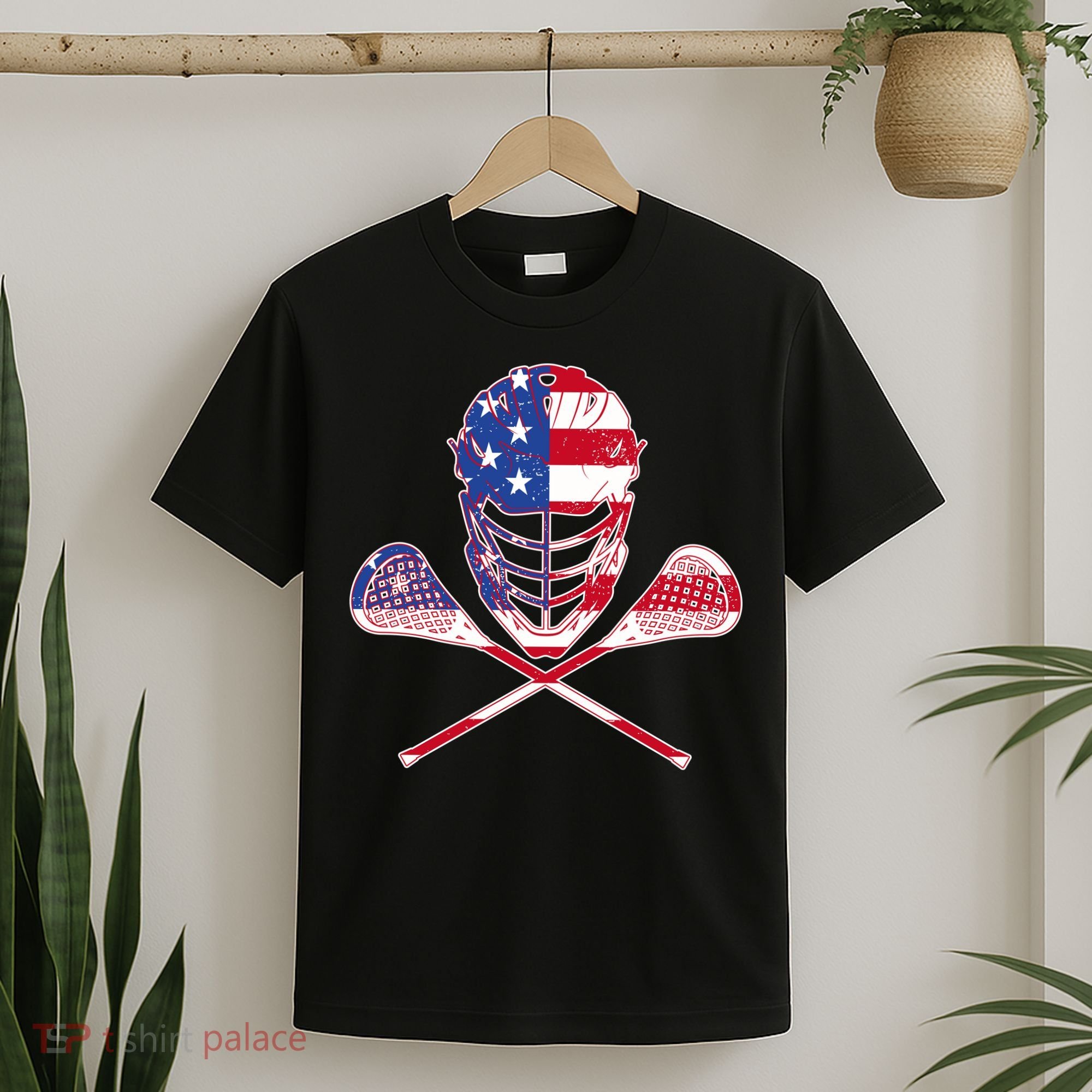 Lacrosse Sport Fan USA American Flag T-Shirt