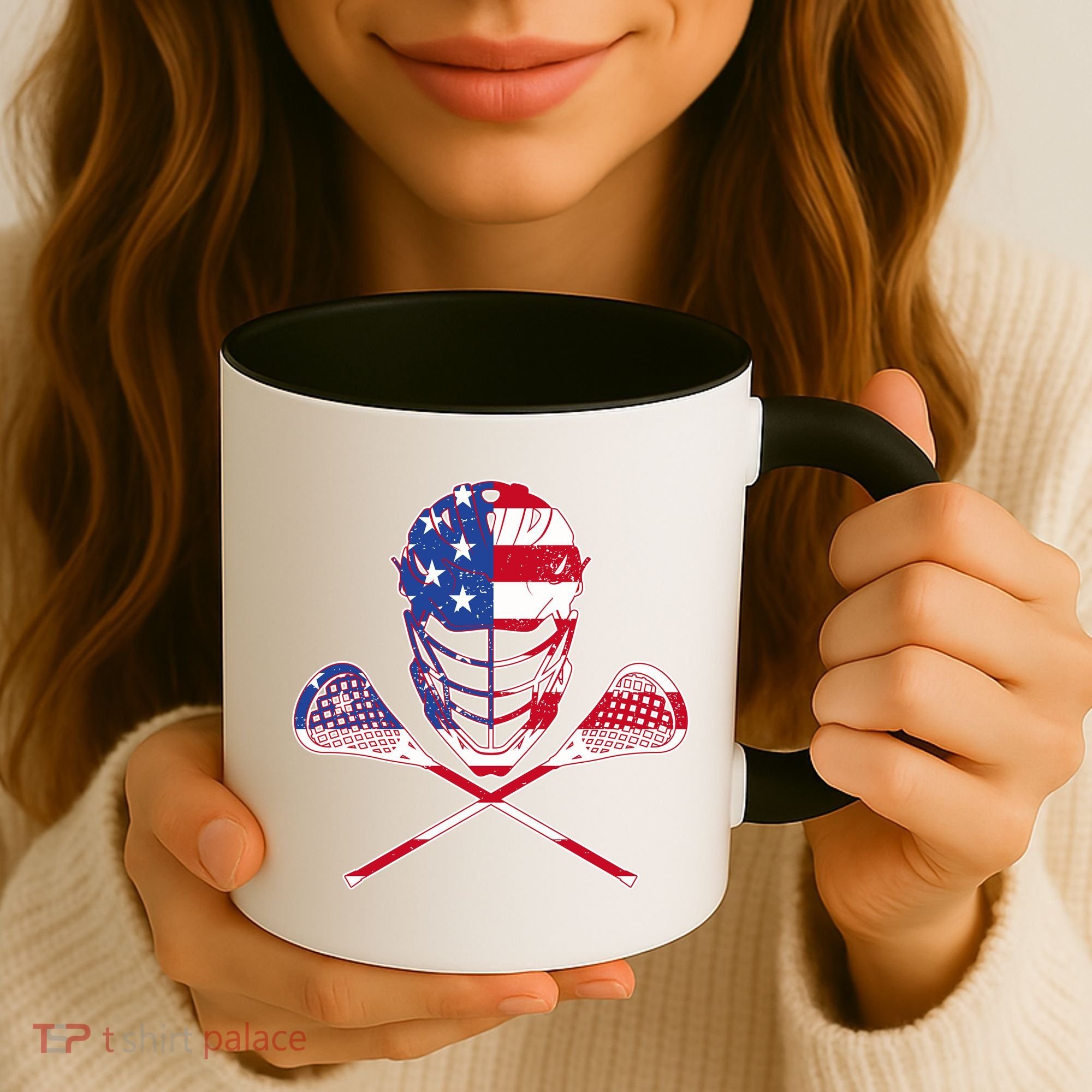 Lacrosse Sport Fan USA American Flag Coffee Mug