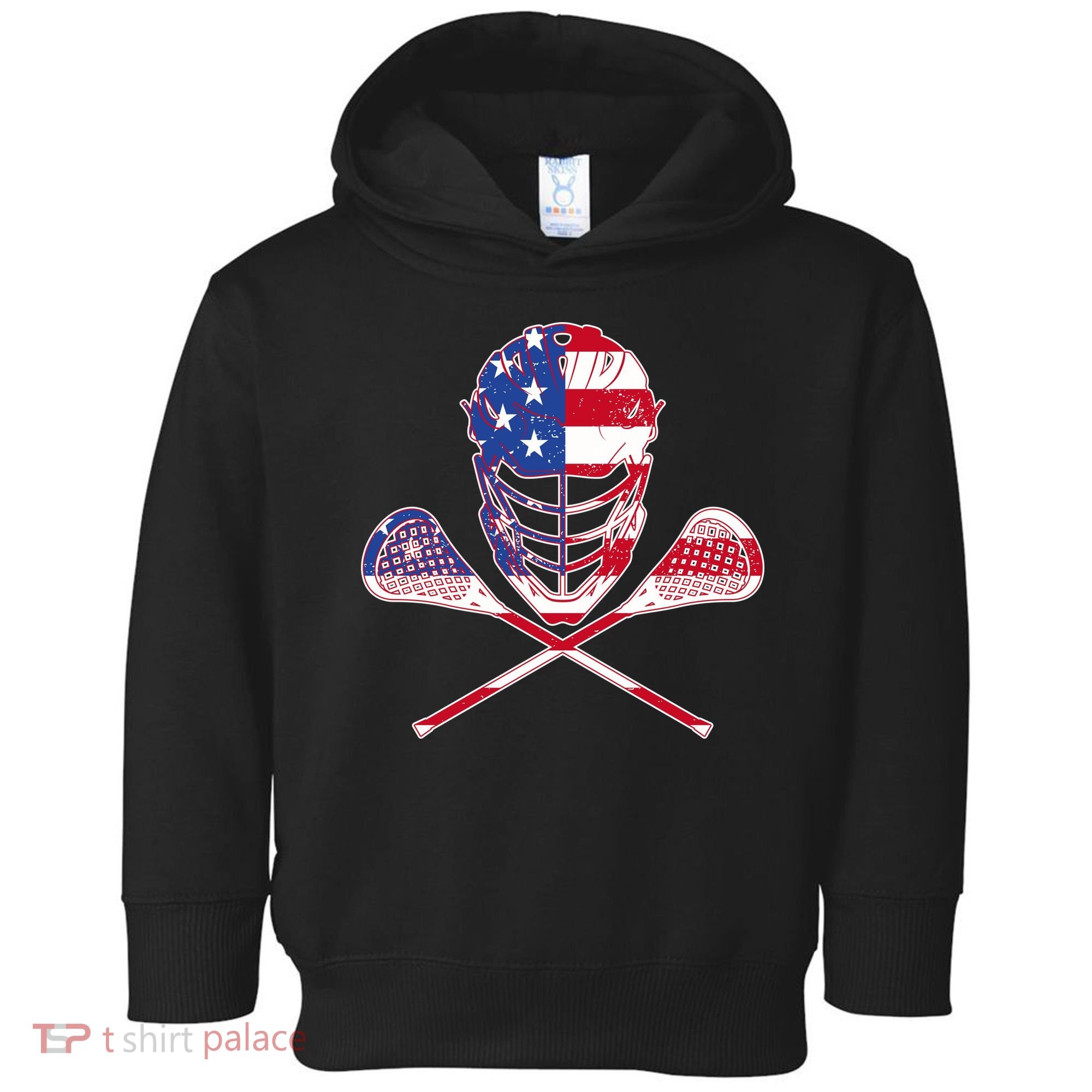 Lacrosse Sport Fan USA American Flag Toddler Hoodie
