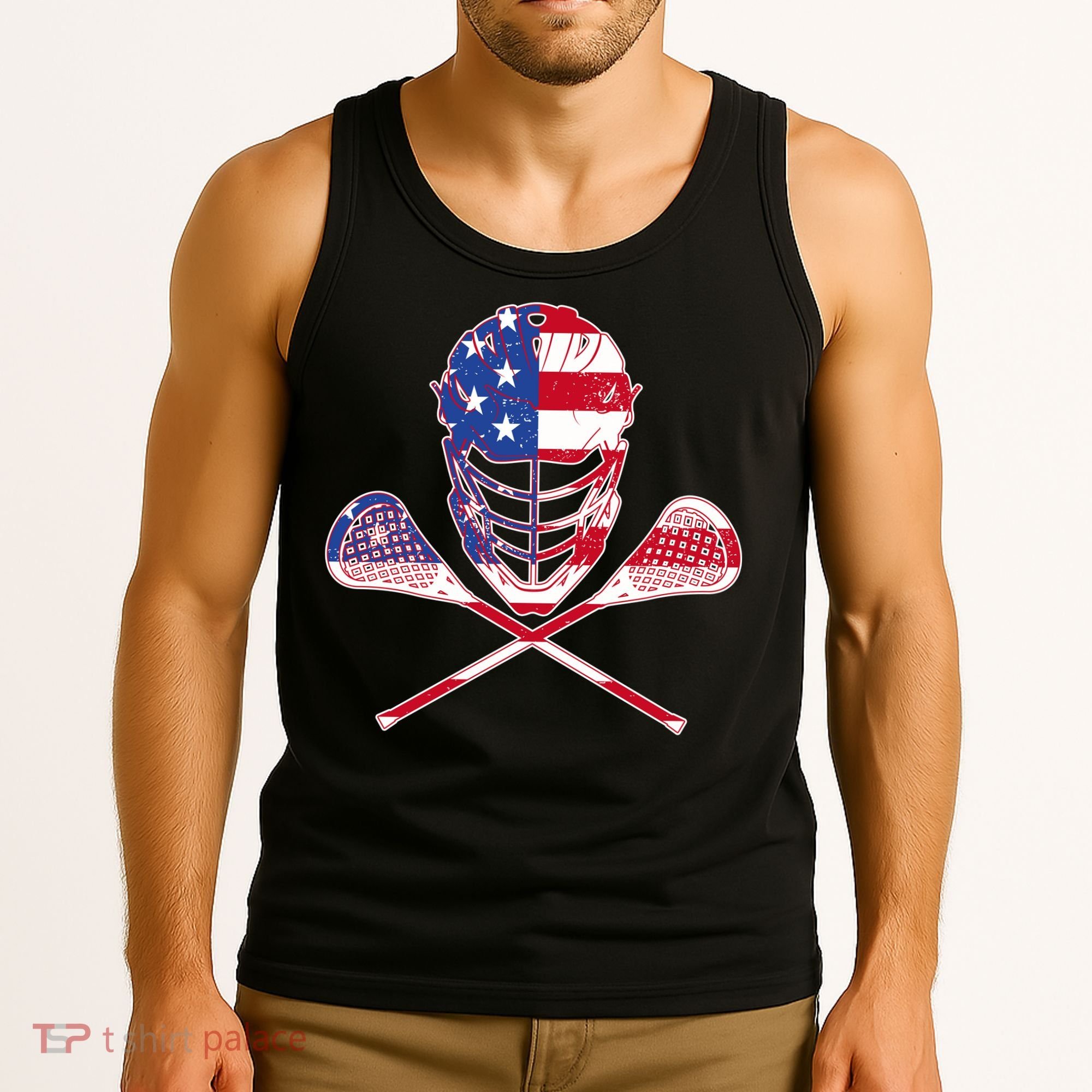 Lacrosse Sport Fan USA American Flag Tank Top