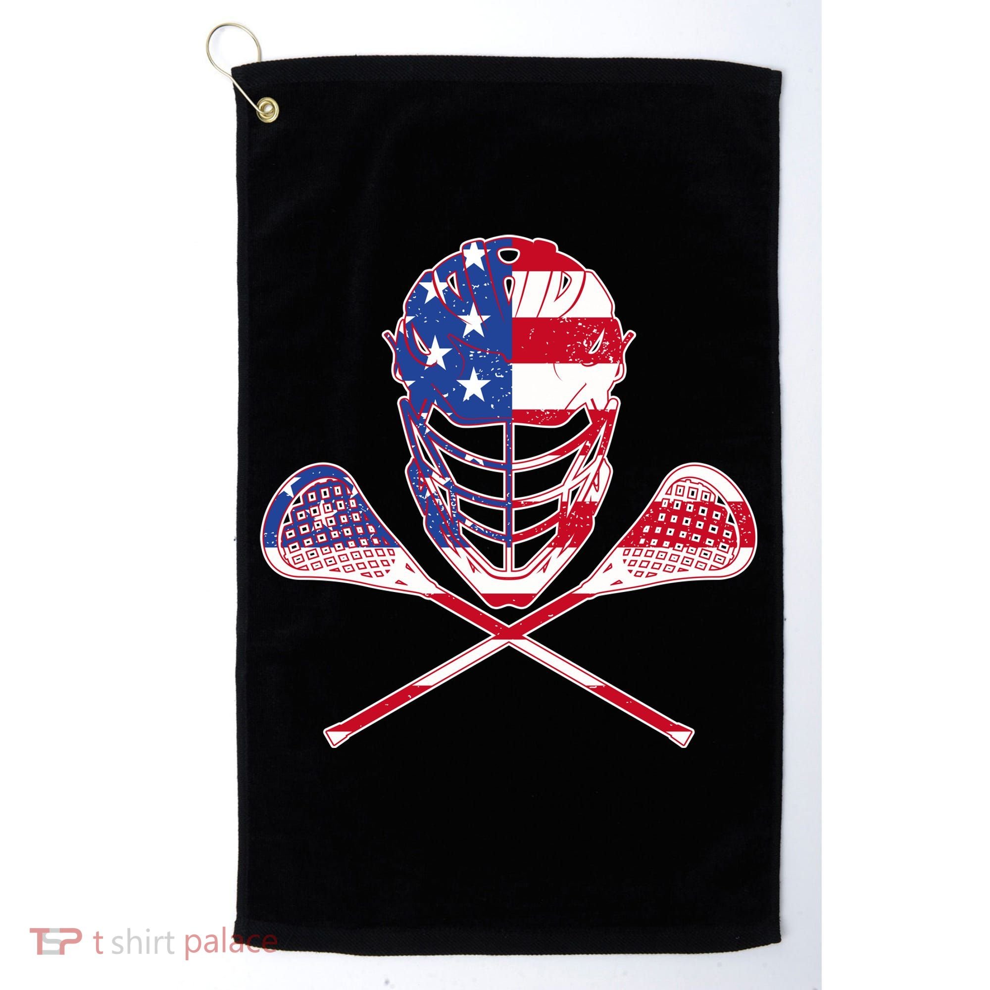 Lacrosse Sport Fan USA American Flag Golf Towel