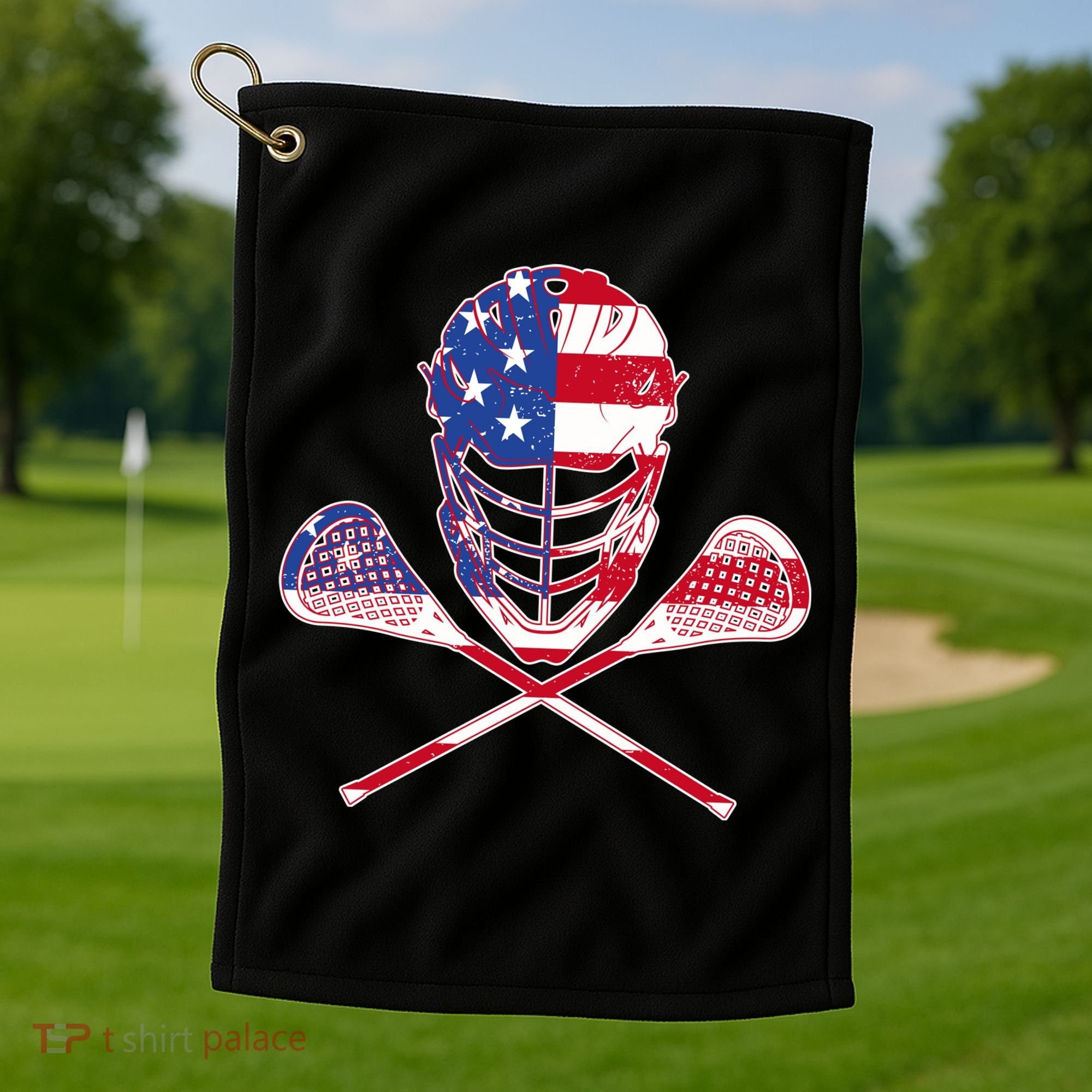 Lacrosse Sport Fan USA American Flag Golf Towel