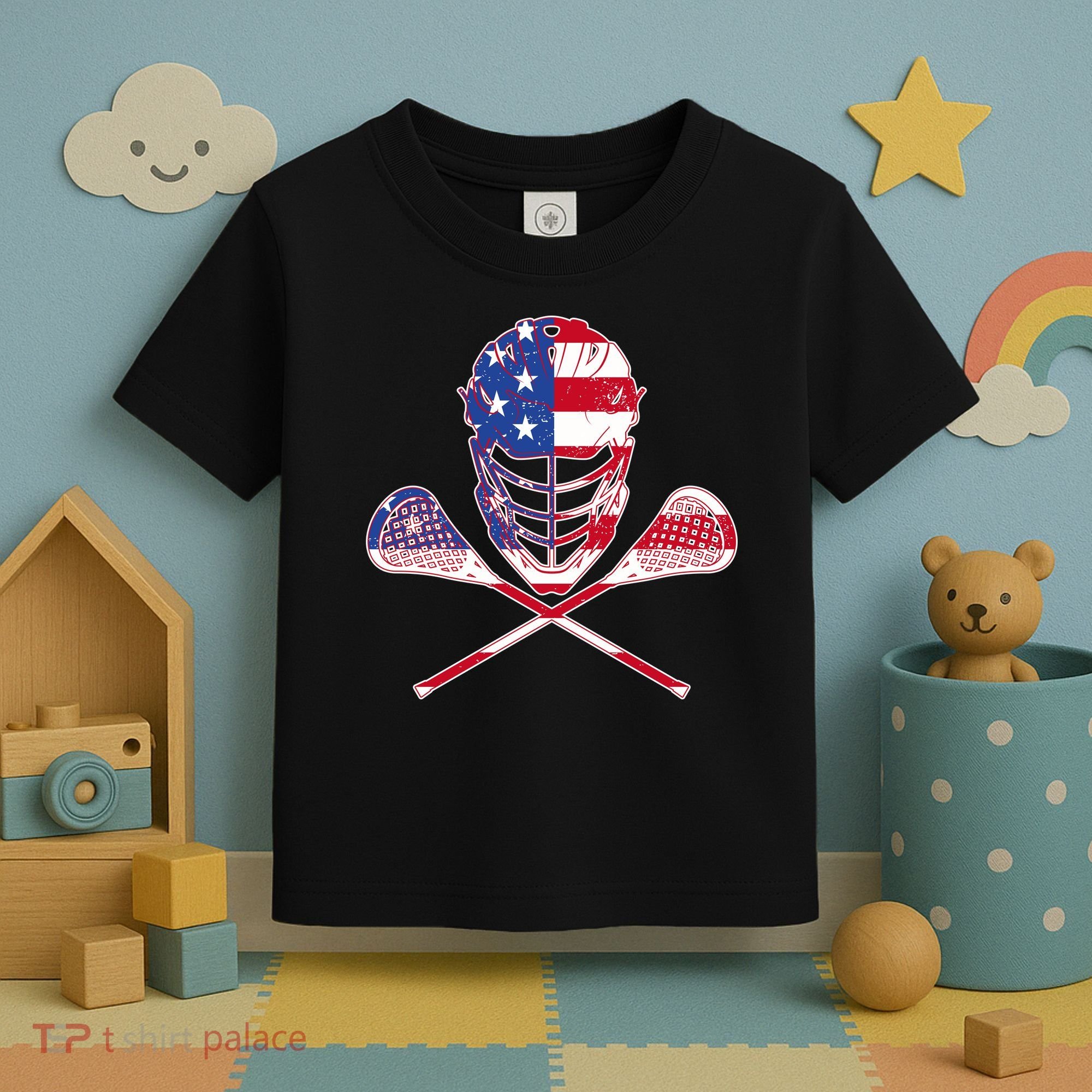 Lacrosse Sport Fan USA American Flag Toddler T-Shirt