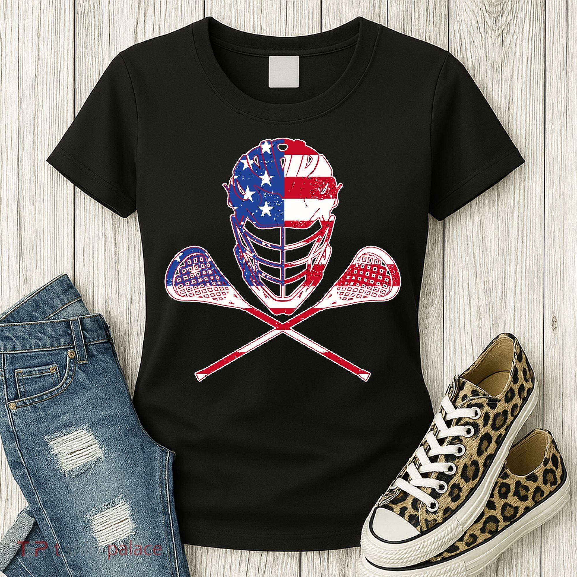 Lacrosse Sport Fan USA American Flag Women's T-Shirt
