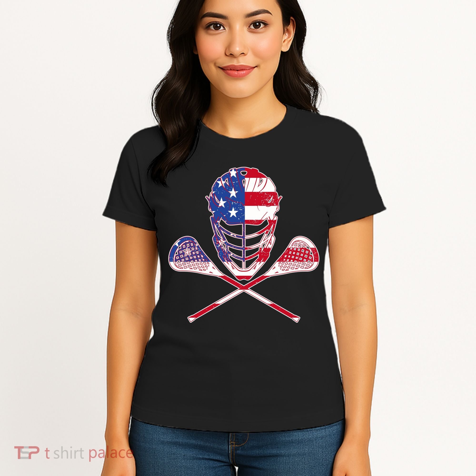 Lacrosse Sport Fan USA American Flag Women's T-Shirt