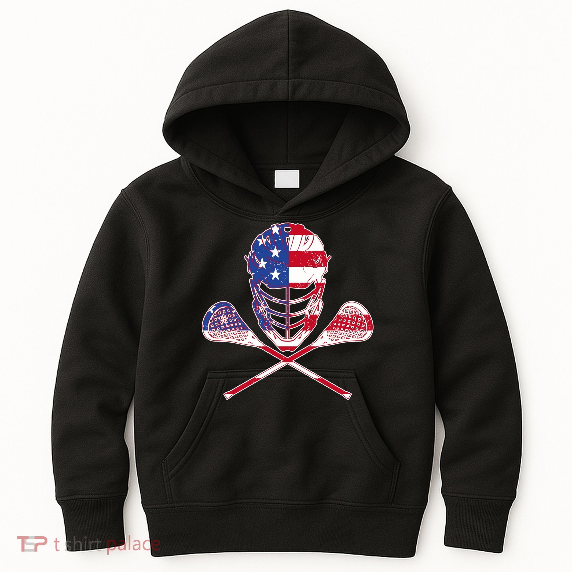 Lacrosse Sport Fan USA American Flag Kids Hoodie