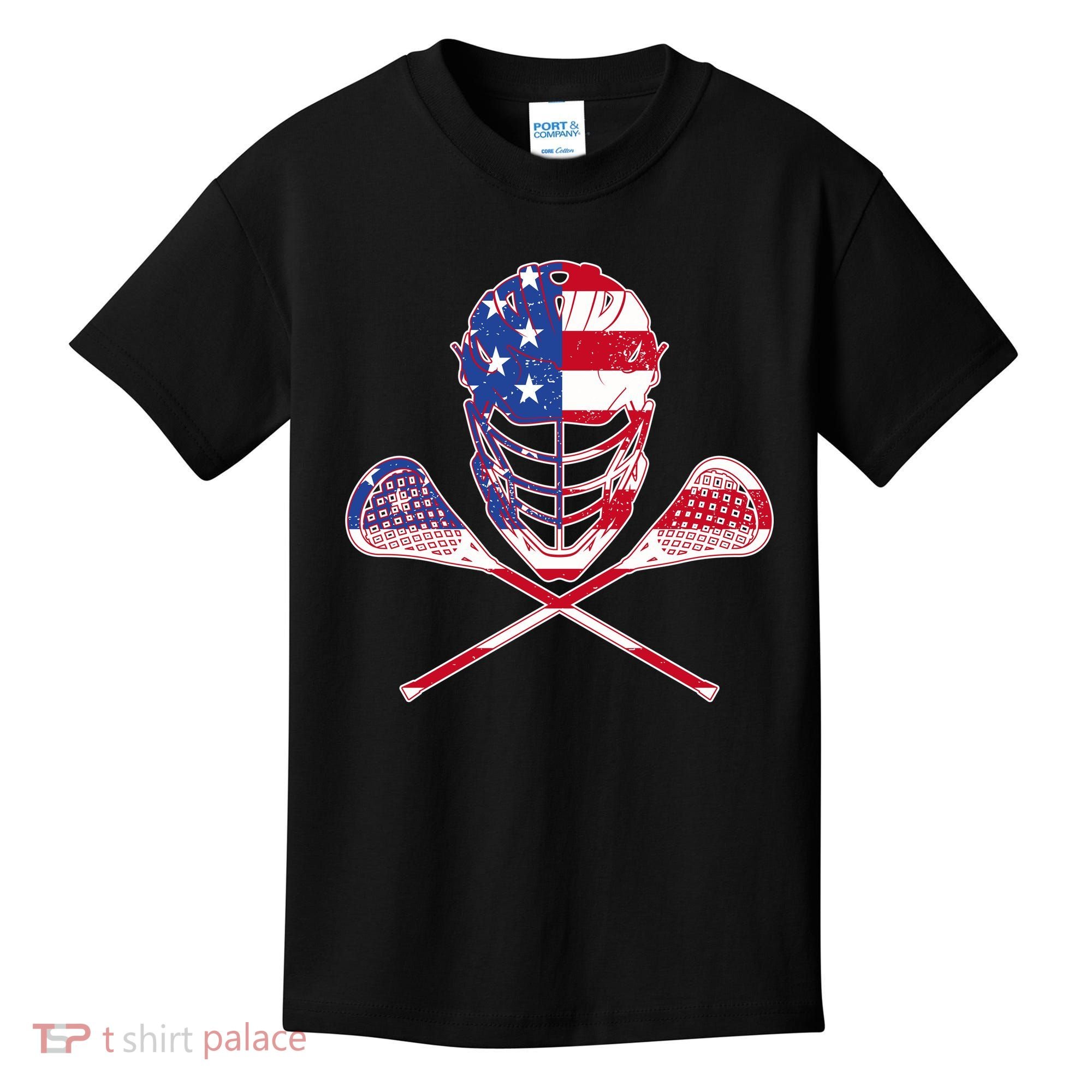 Lacrosse Sport Fan USA American Flag Kids T-Shirt