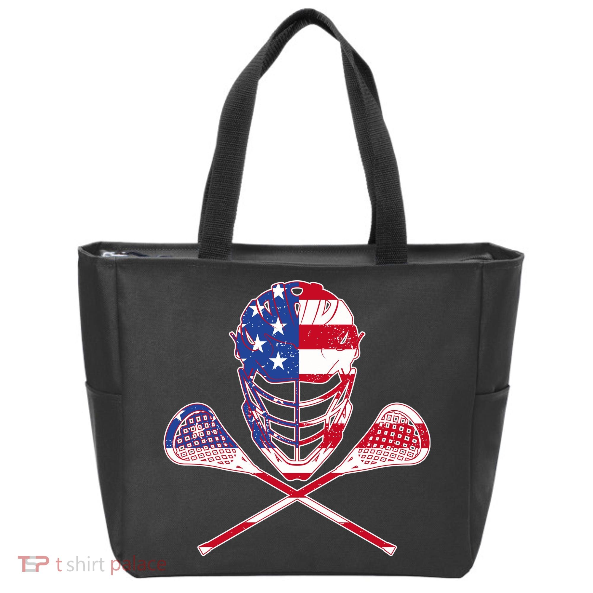 Lacrosse Sport Fan USA American Flag Tote Bag