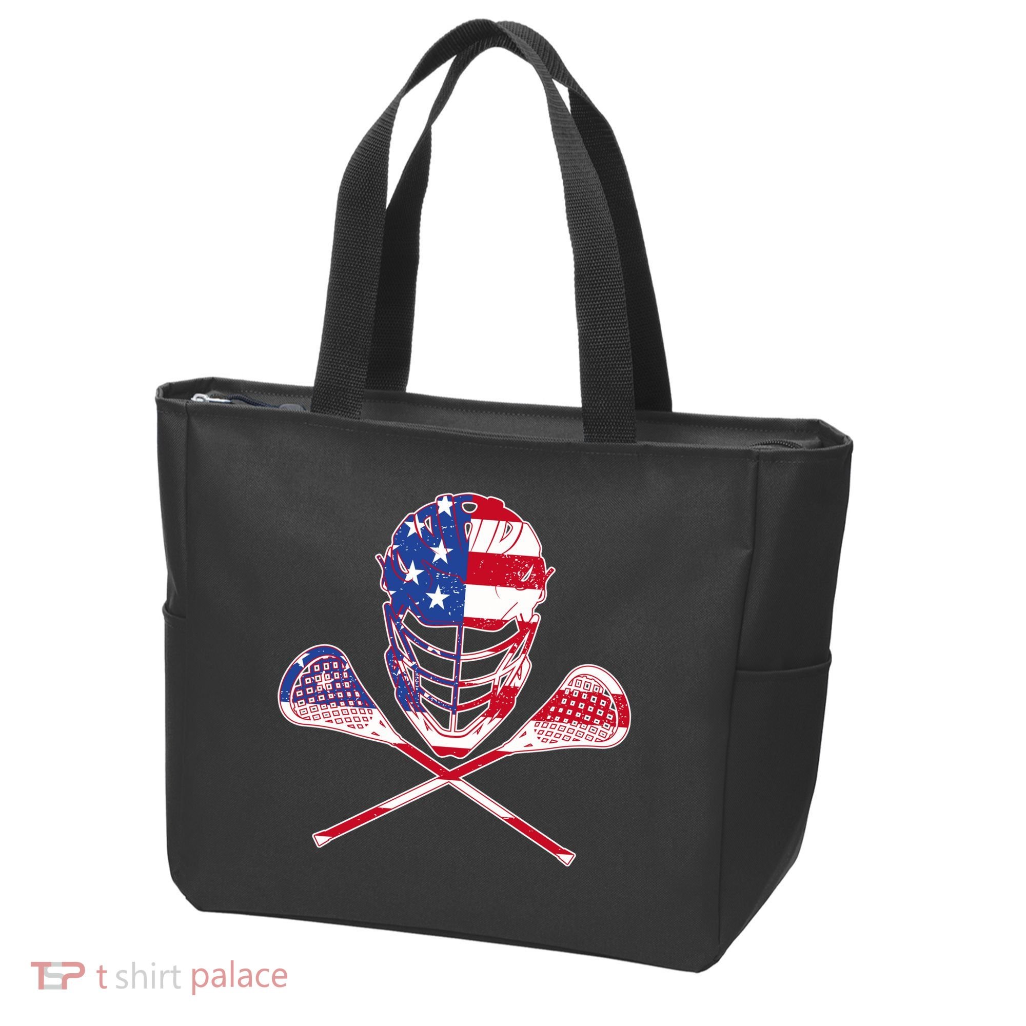 Lacrosse Sport Fan USA American Flag Tote Bag