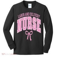 Labor And Delivery Nurse Coquette Bow Nursing Student Kids Long Sleeve Shirt thumb 0