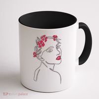 Lady Floral Outline Illustration Coffee Mug thumb 1