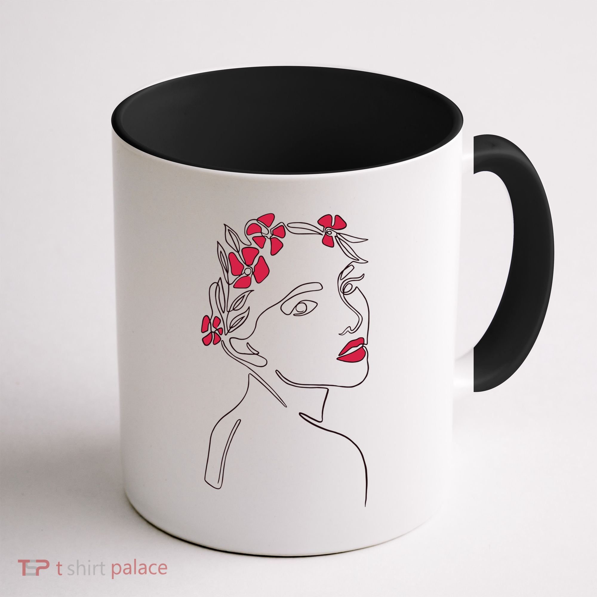 Lady Floral Outline Illustration Coffee Mug