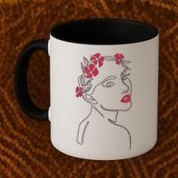 Lady Floral Outline Illustration Coffee Mug thumb 2