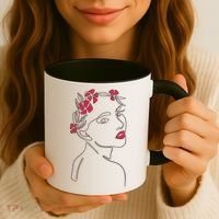 Lady Floral Outline Illustration Coffee Mug thumb 3