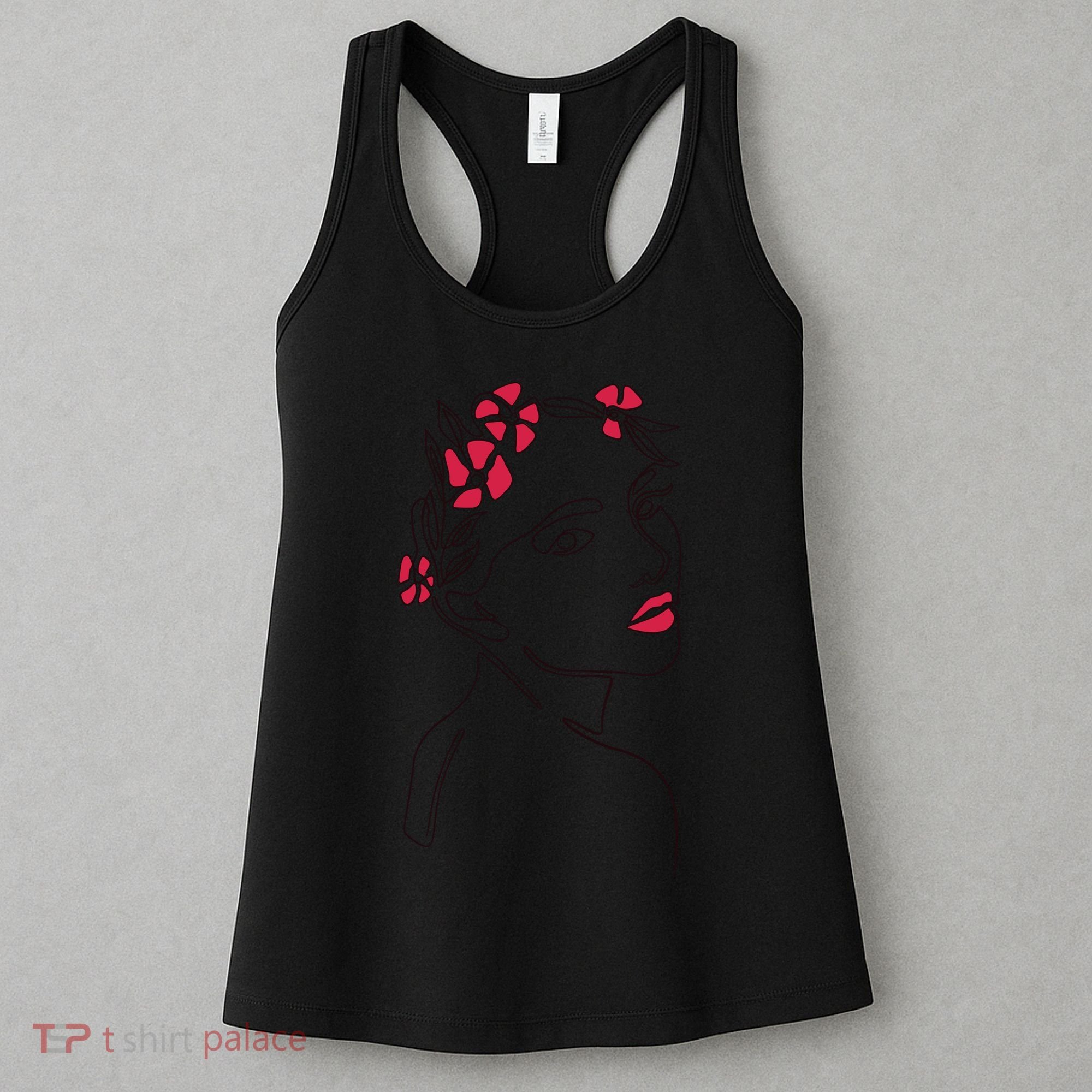 Lady Floral Outline Illustration Women's Tank Top