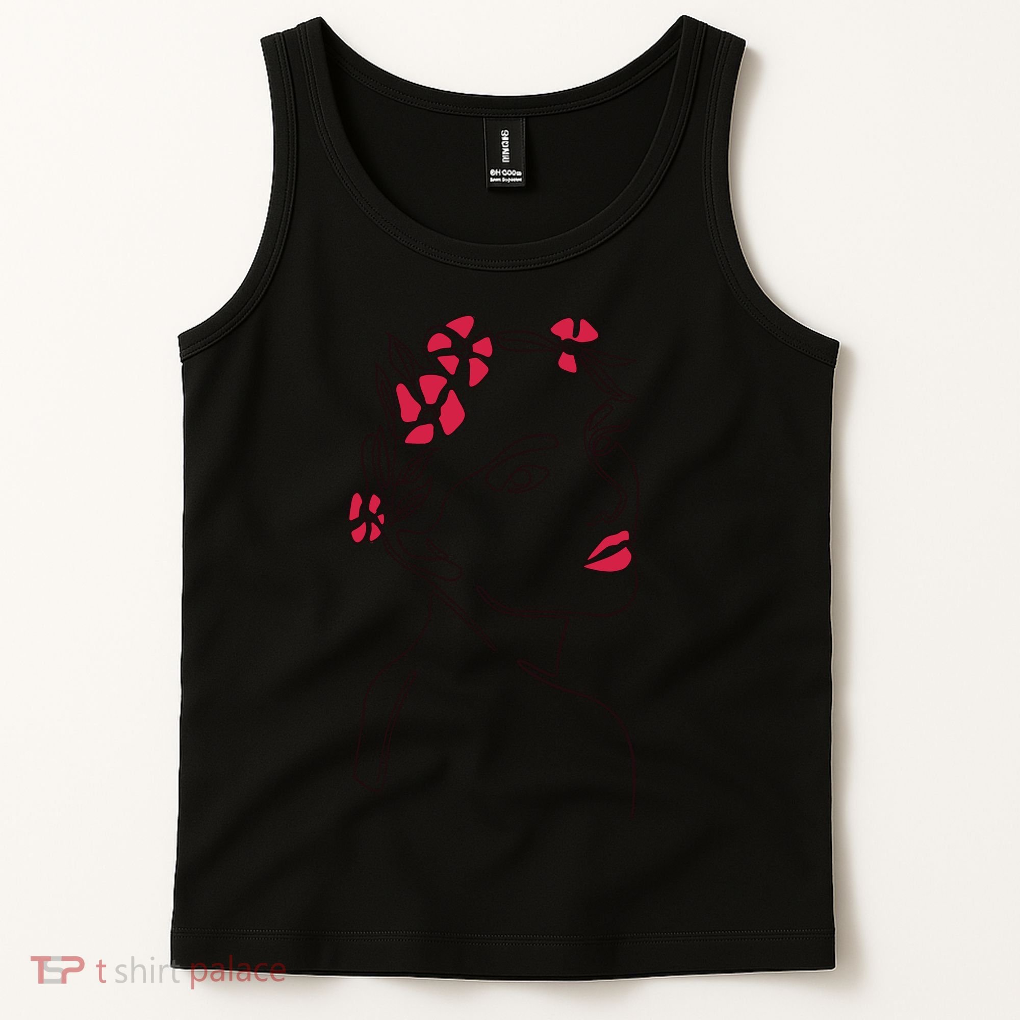 Lady Floral Outline Illustration Tank Top