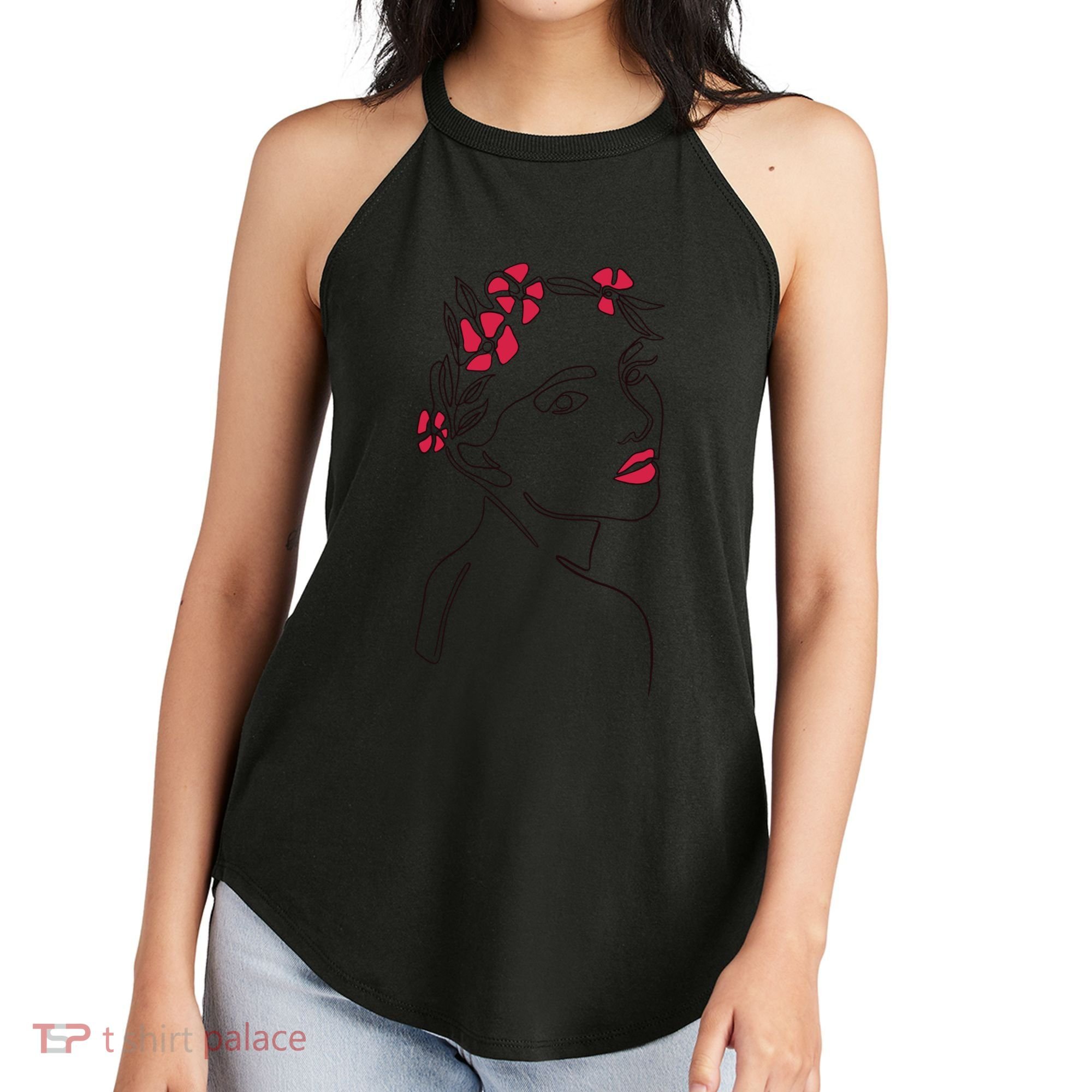 Lady Floral Outline Illustration Women's Perfect Tri Rocker Tank