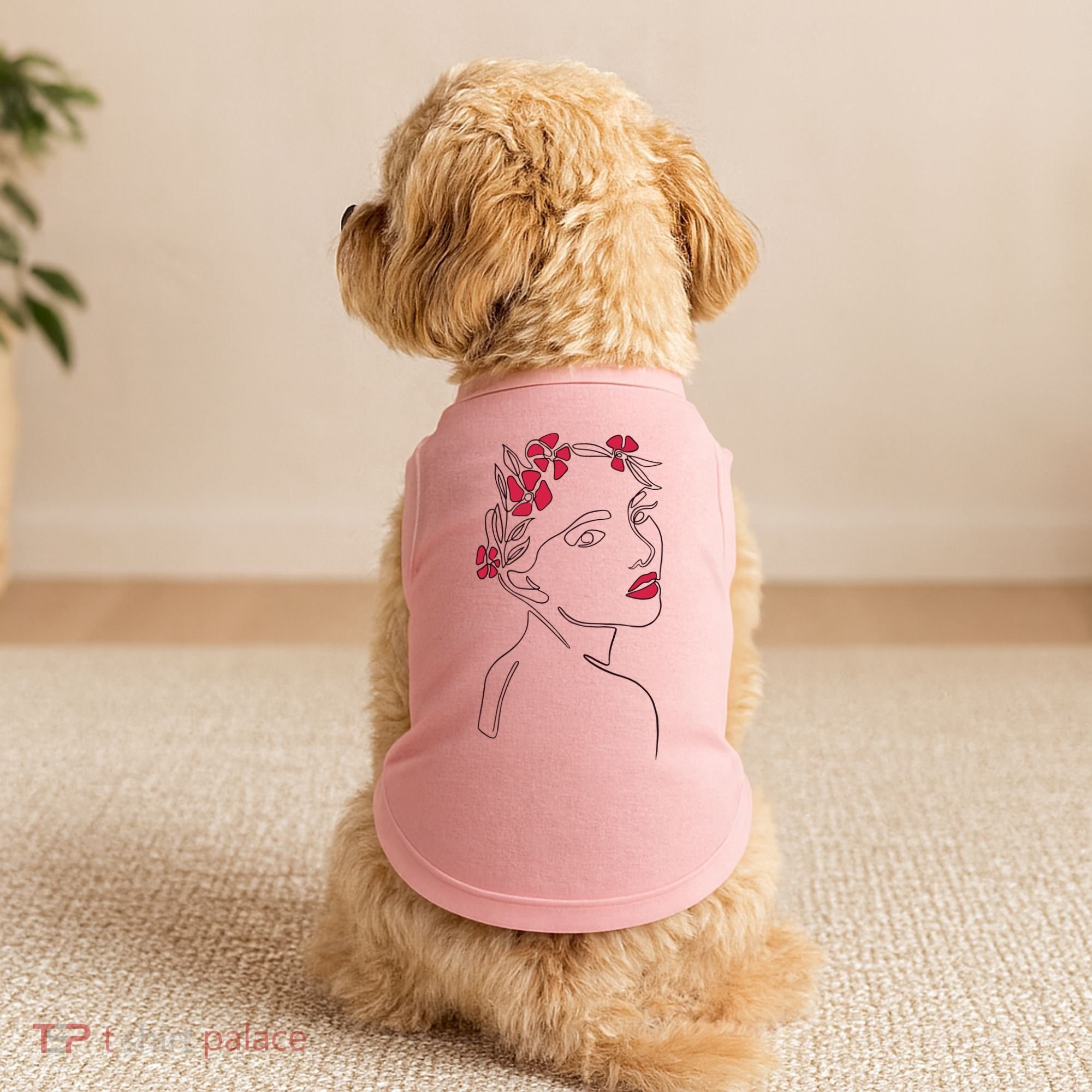 Lady Floral Outline Illustration Doggie Tank