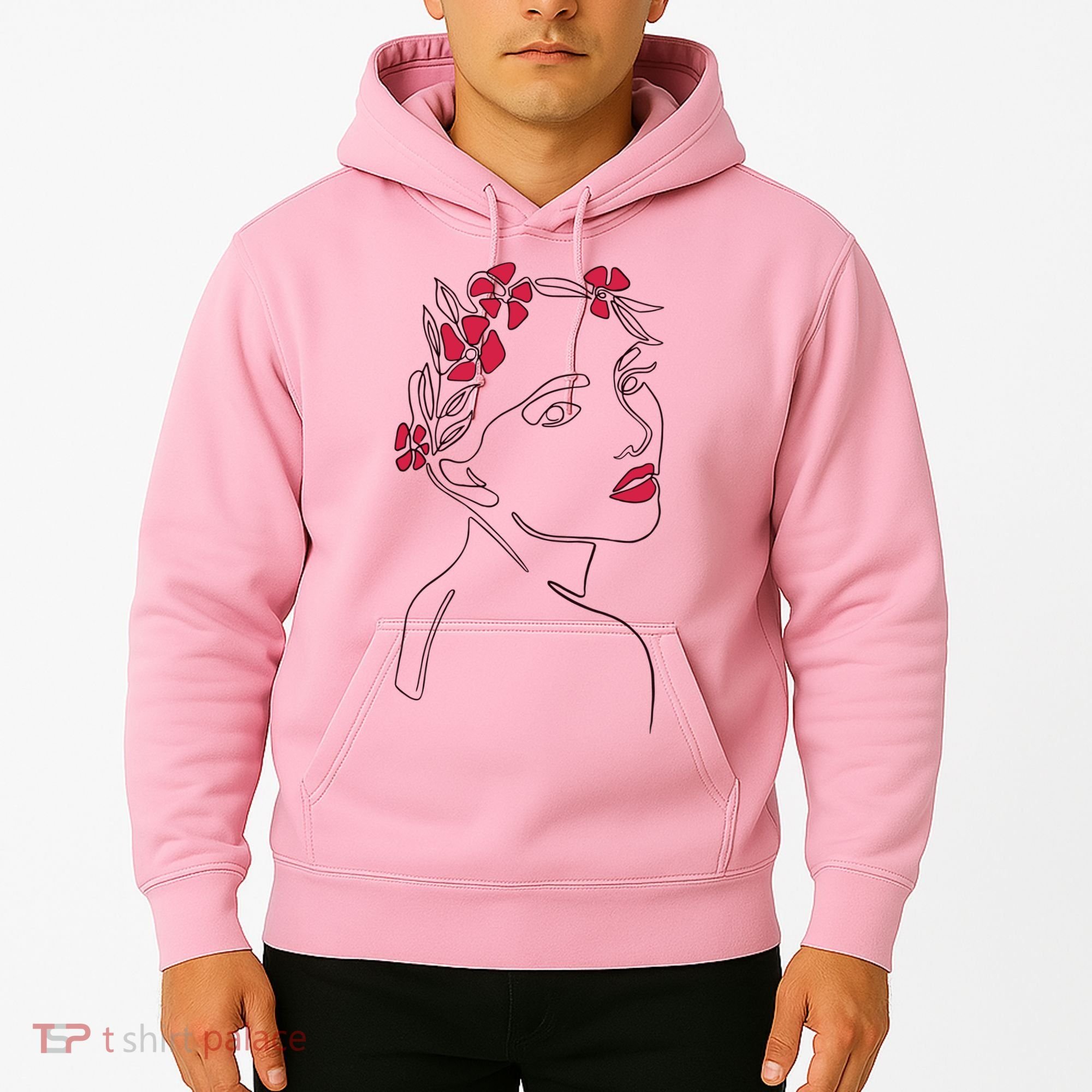 Lady Floral Outline Illustration Hoodie