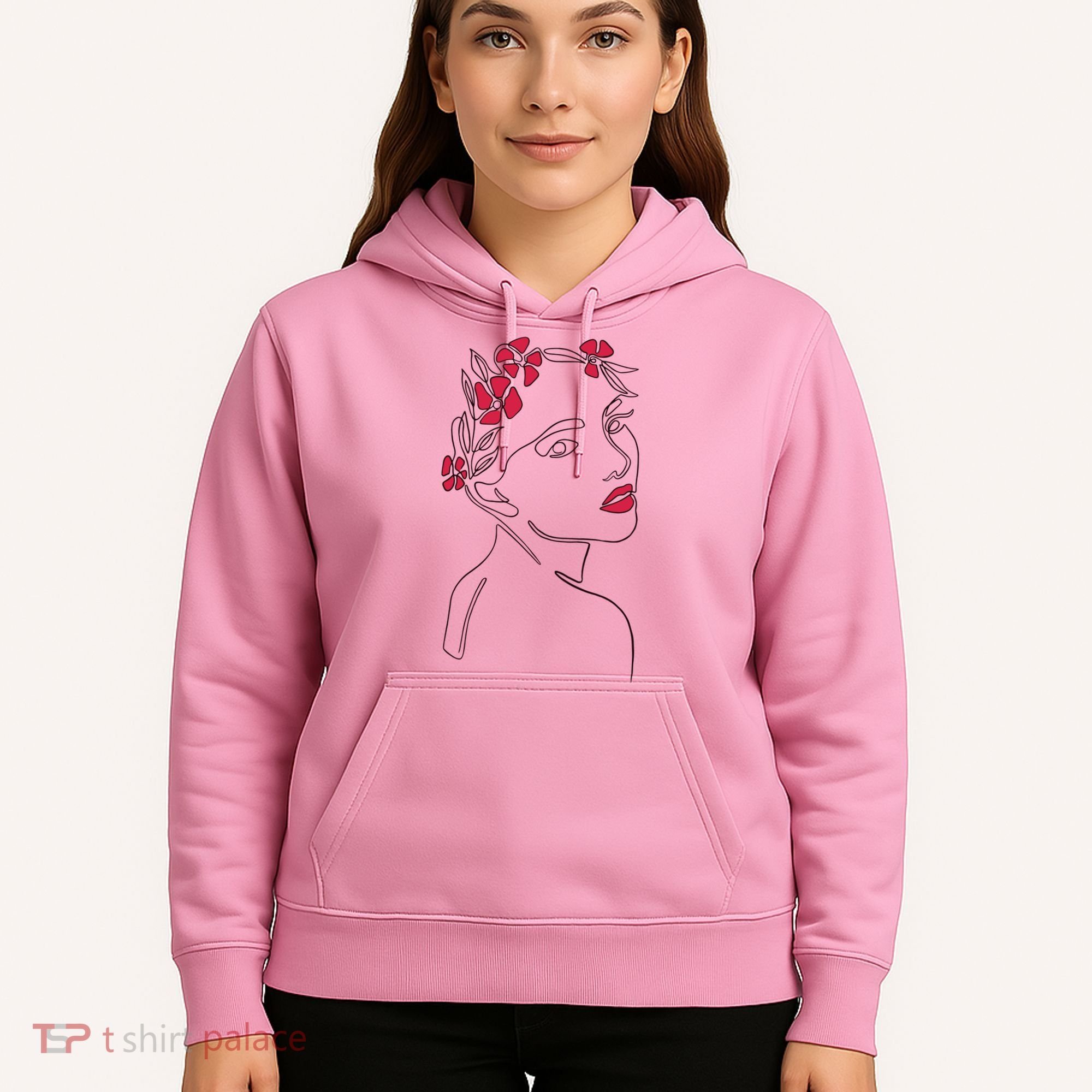 Lady Floral Outline Illustration Hoodie