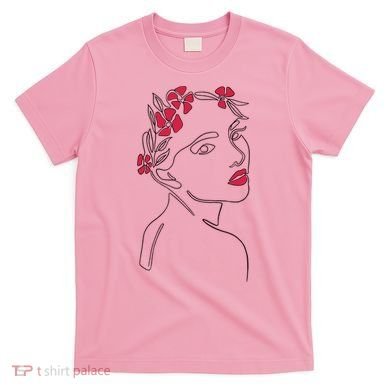 Lady Floral Outline Illustration T-Shirt
