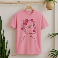 Lady Floral Outline Illustration T-Shirt thumb 2
