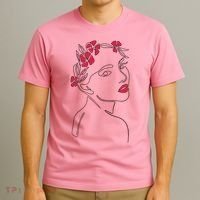 Lady Floral Outline Illustration T-Shirt thumb 3