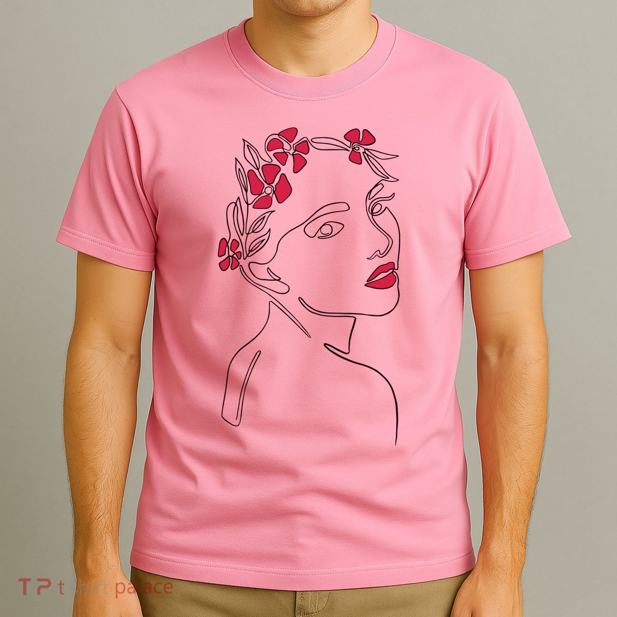 Lady Floral Outline Illustration T-Shirt