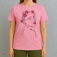 Lady Floral Outline Illustration T-Shirt thumb 4