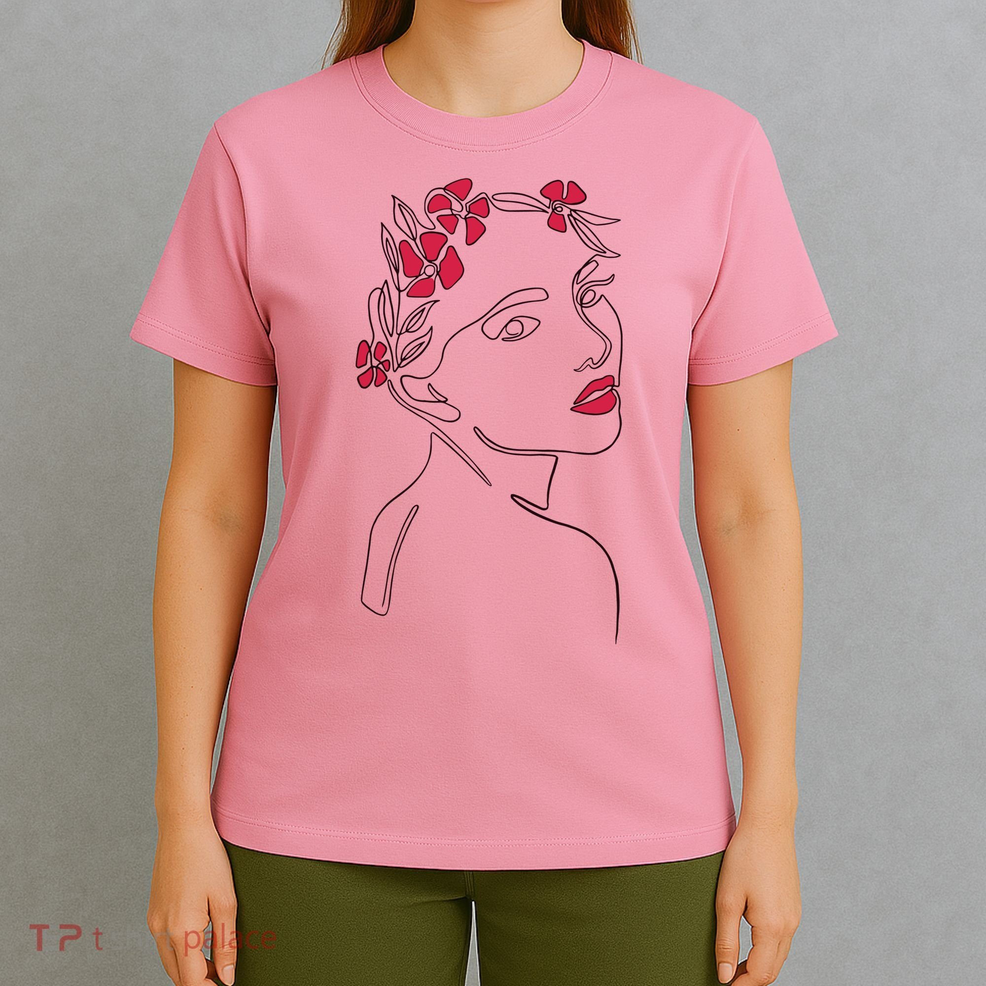 Lady Floral Outline Illustration T-Shirt