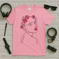 Lady Floral Outline Illustration T-Shirt thumb 5