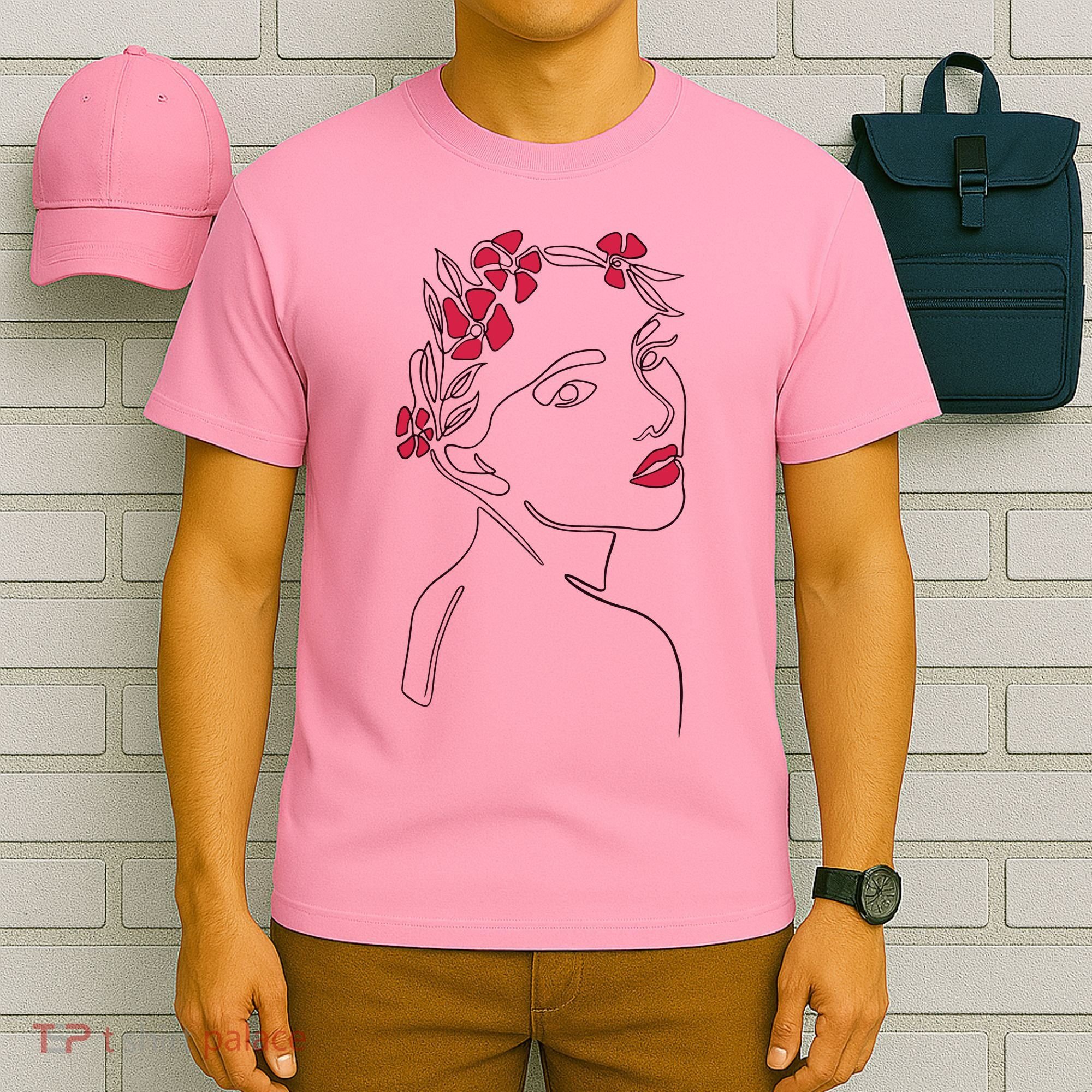 Lady Floral Outline Illustration T-Shirt