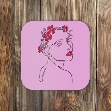 Lady Floral Outline Illustration Coaster