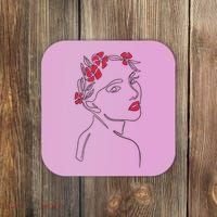 Lady Floral Outline Illustration Coaster thumb 0