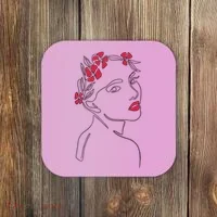 Lady Floral Outline Illustration Coaster thumb 0