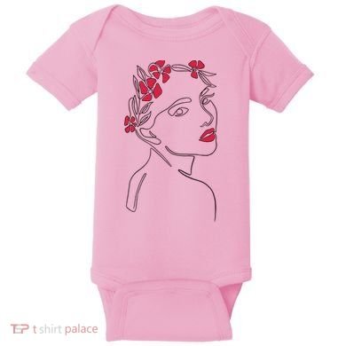 Lady Floral Outline Illustration Baby Bodysuit