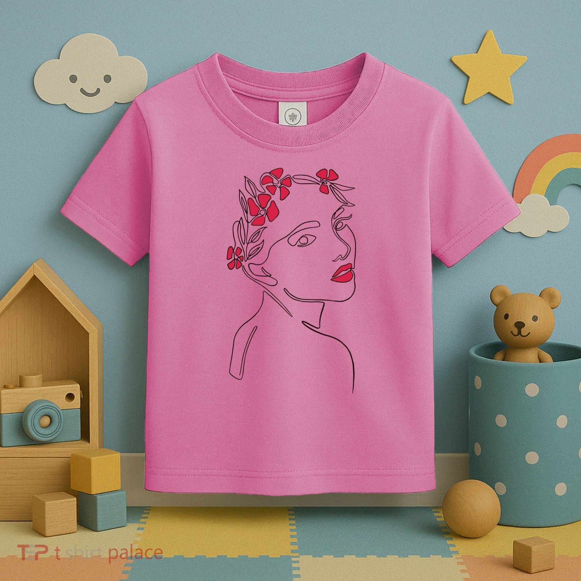 Lady Floral Outline Illustration Toddler T-Shirt