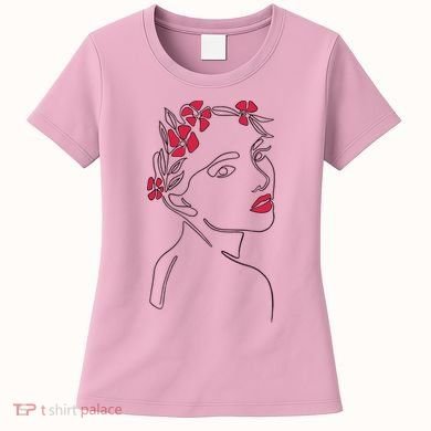 Lady Floral Outline Illustration Women's T-Shirt