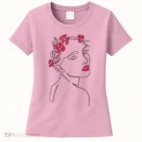 Lady Floral Outline Illustration Women's T-Shirt thumb 0