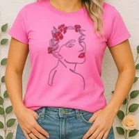 Lady Floral Outline Illustration Women's T-Shirt thumb 2