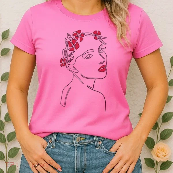Lady Floral Outline Illustration Women's T-Shirt