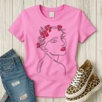 Lady Floral Outline Illustration Women's T-Shirt thumb 3