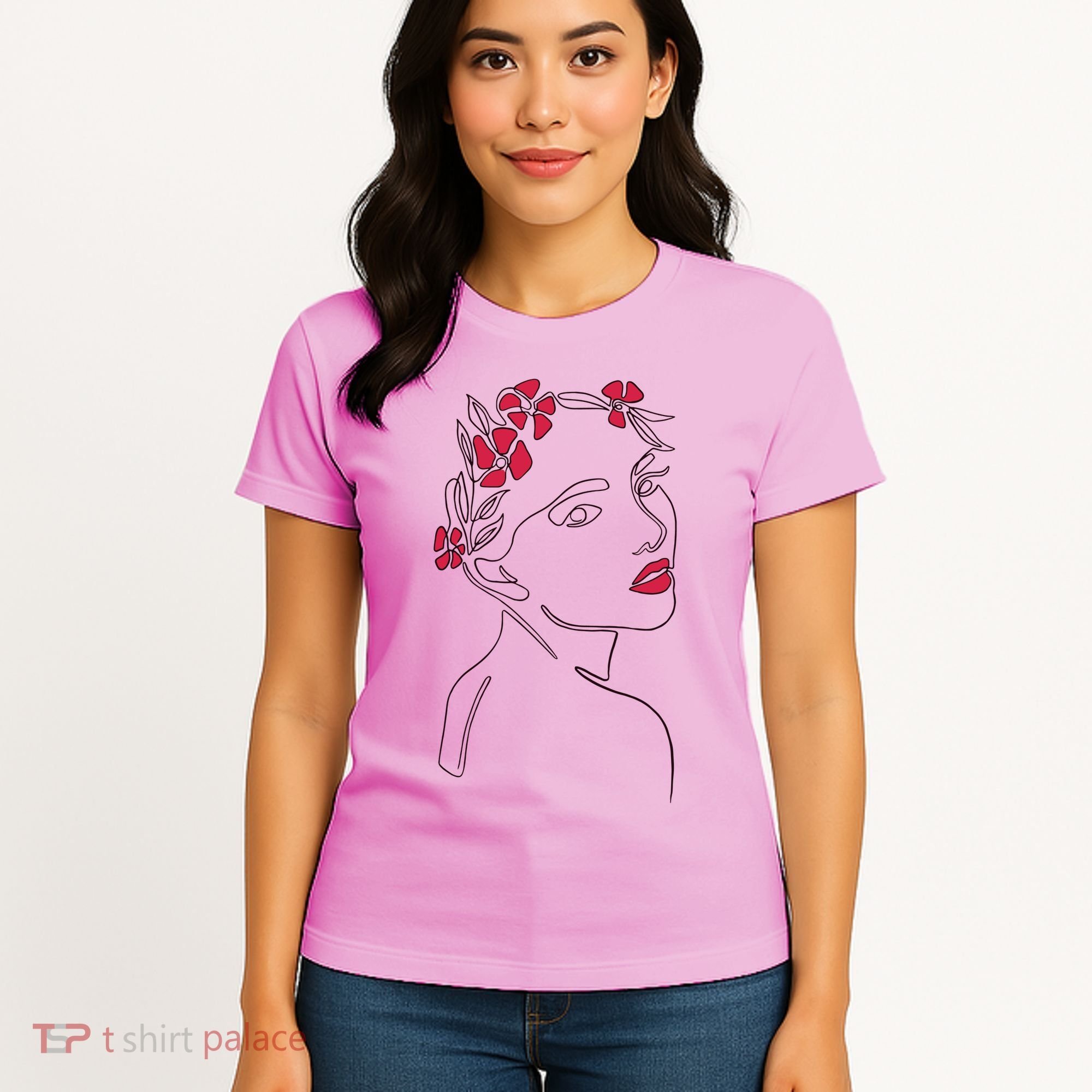 Lady Floral Outline Illustration Women's T-Shirt