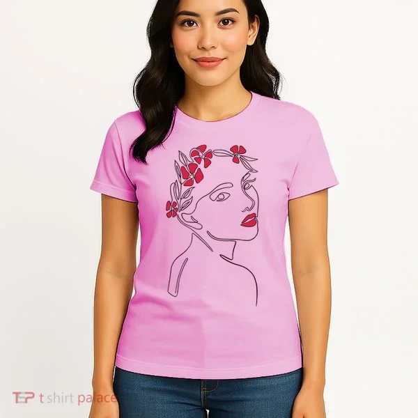 Lady Floral Outline Illustration Women's T-Shirt