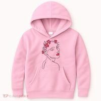 Lady Floral Outline Illustration Kids Hoodie thumb 0