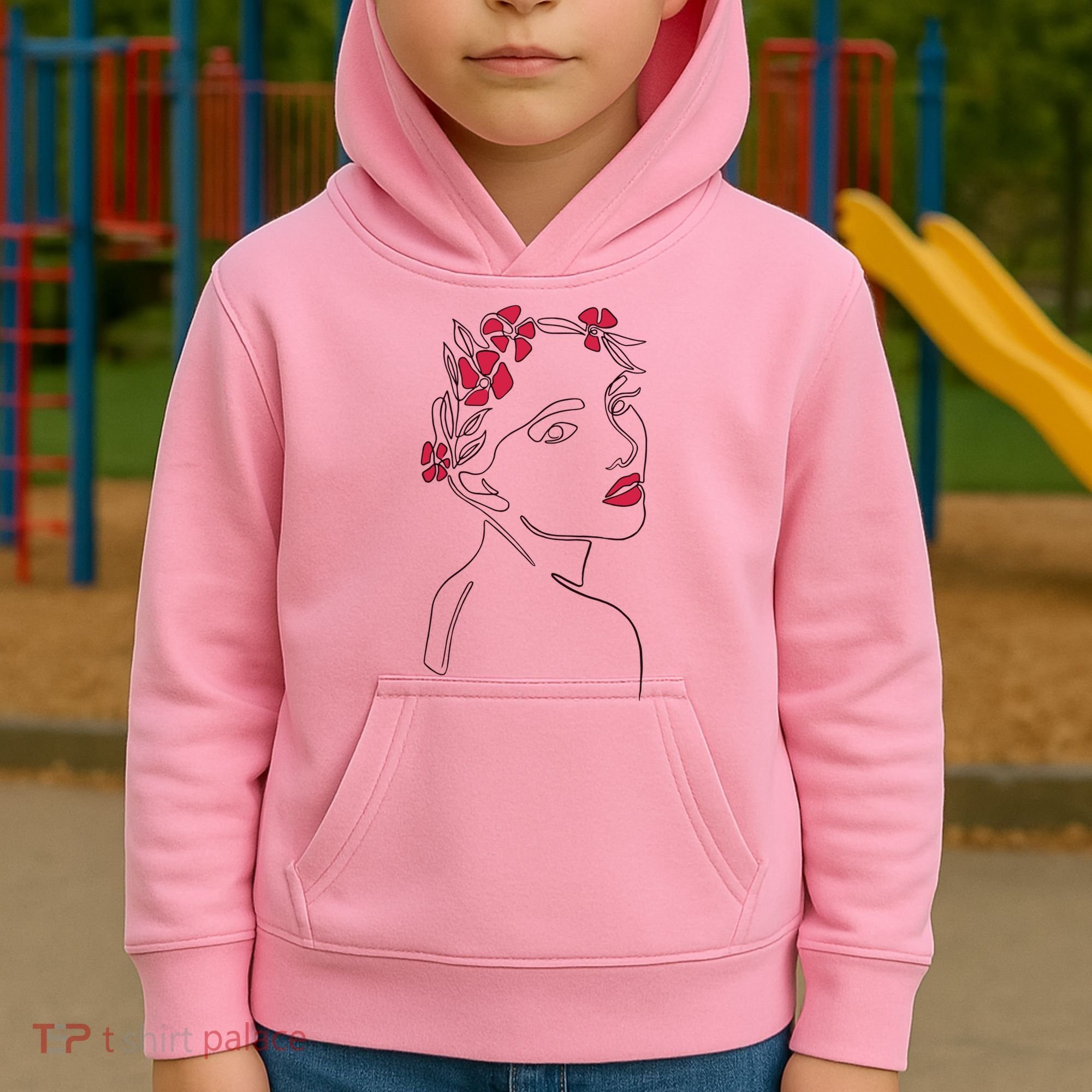 Lady Floral Outline Illustration Kids Hoodie